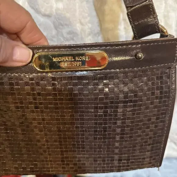 Michael Kors Dark Brown Woven Leather Shoulder Bag - Picture 11 of 11